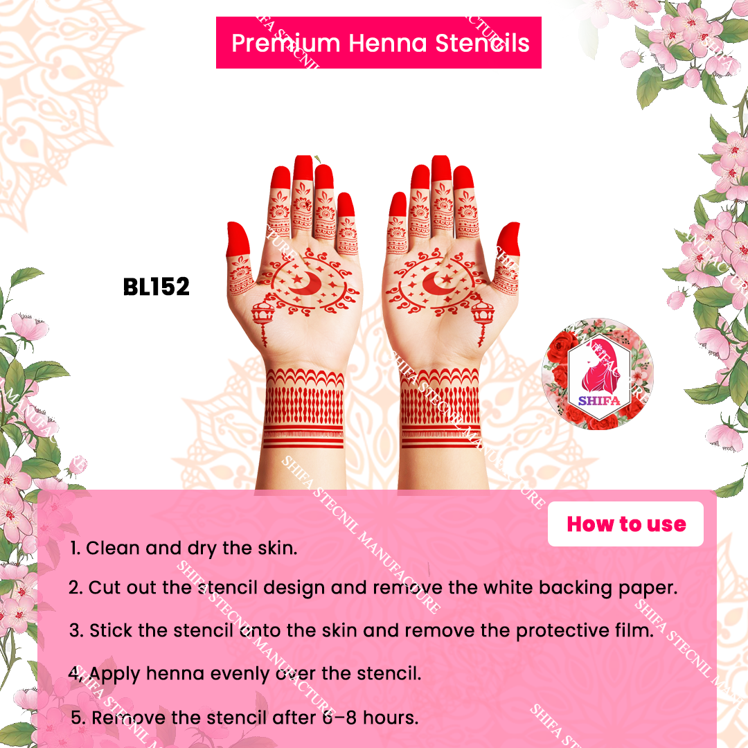 BL152 Midnight Crescent Charm Weave Double Hand Henna Stencil